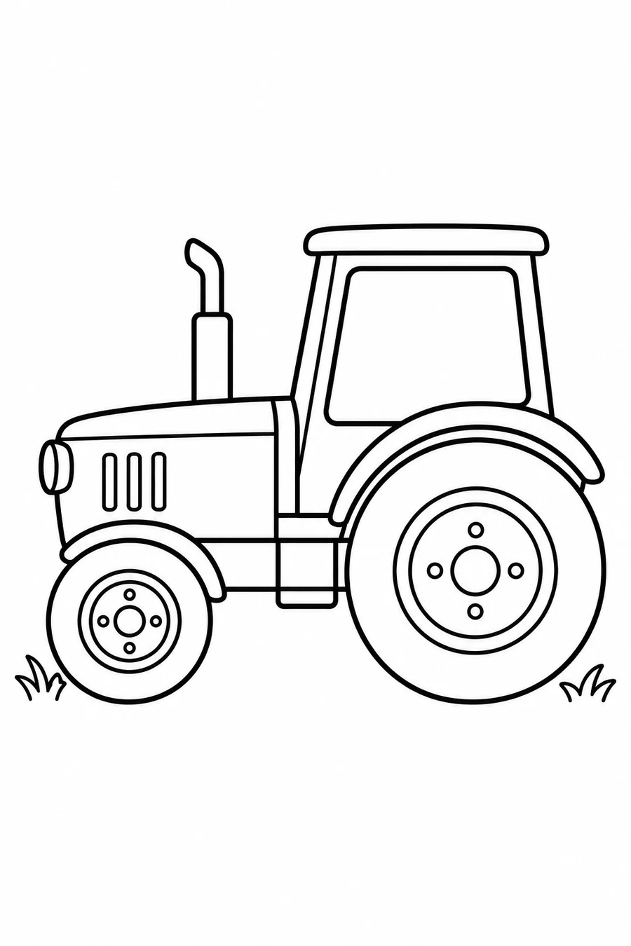 A side-view tractor with a large rear wheel, small front wheel and enclosed cab.